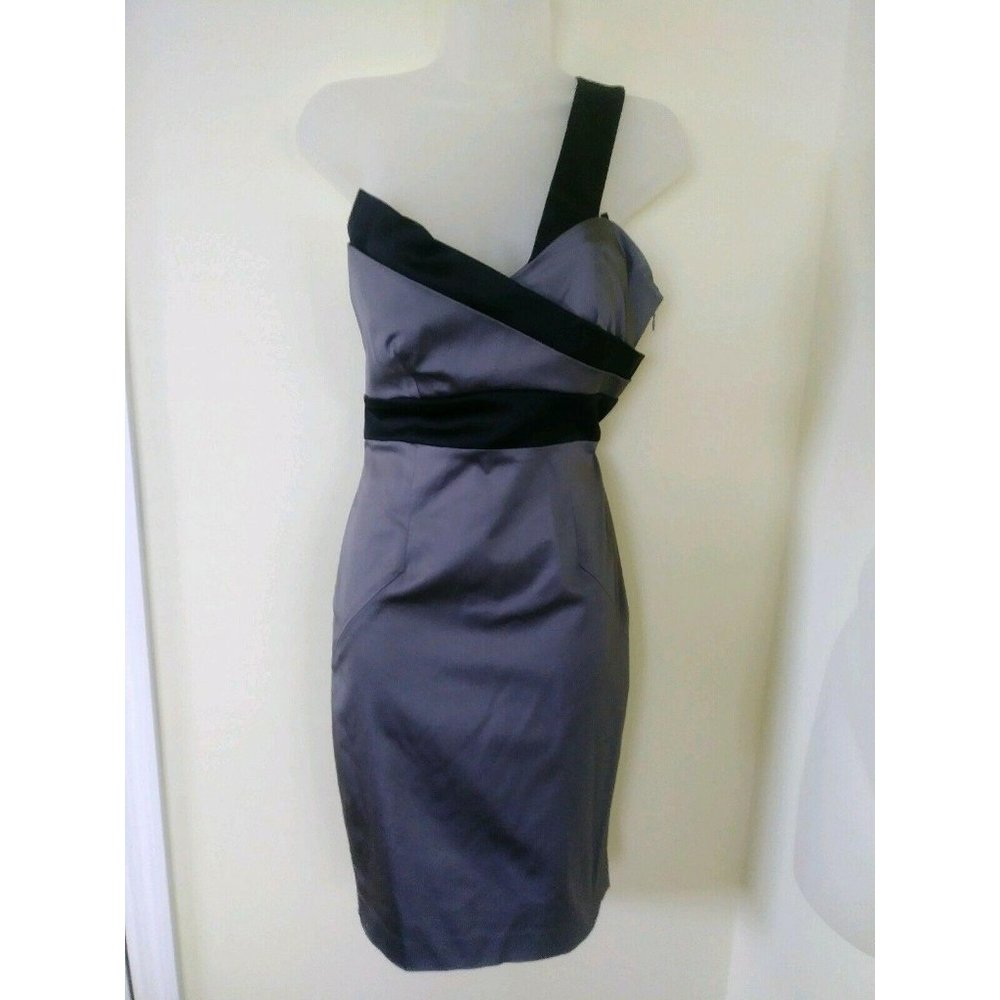 House of Dereon Dress Gray Black Strapless Overhead Strap‎ On To 1 Shoulder Sz 4